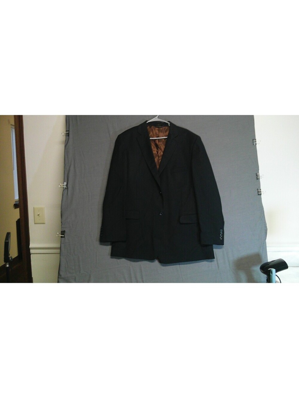 Caravelli Navy Pinstripe Suit Jacket Size 46L Made in Italy